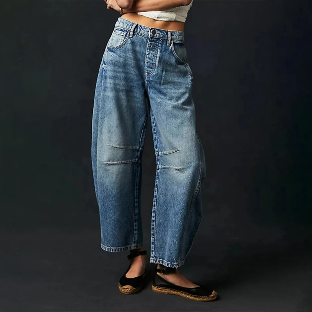 Women's High Waist Barrel Leg Jeans Relaxed Fit Denim