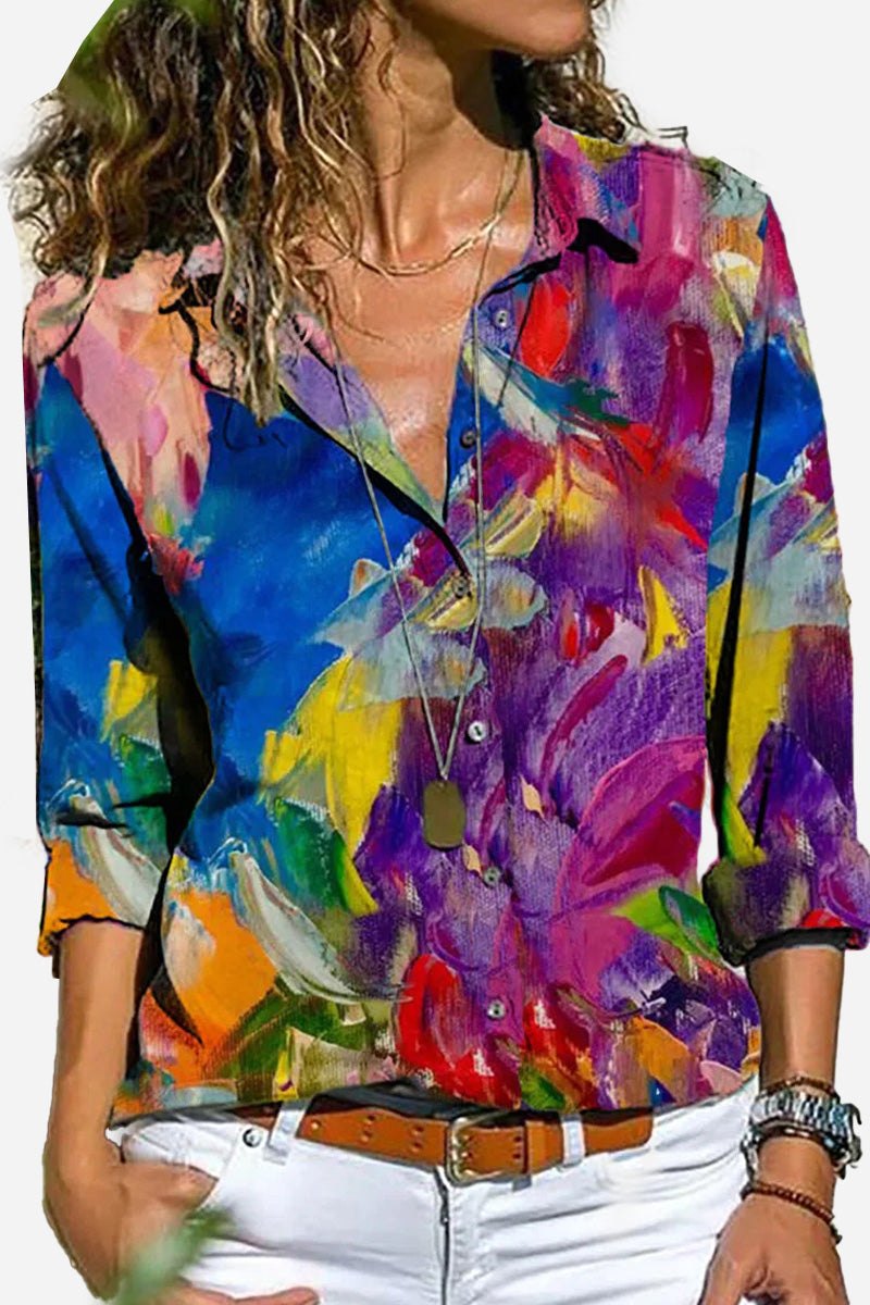Women's Colorful Striped Button Down Long Sleeve Shirt