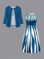 Women's Flowing Midi Dress and Open Jacket Set