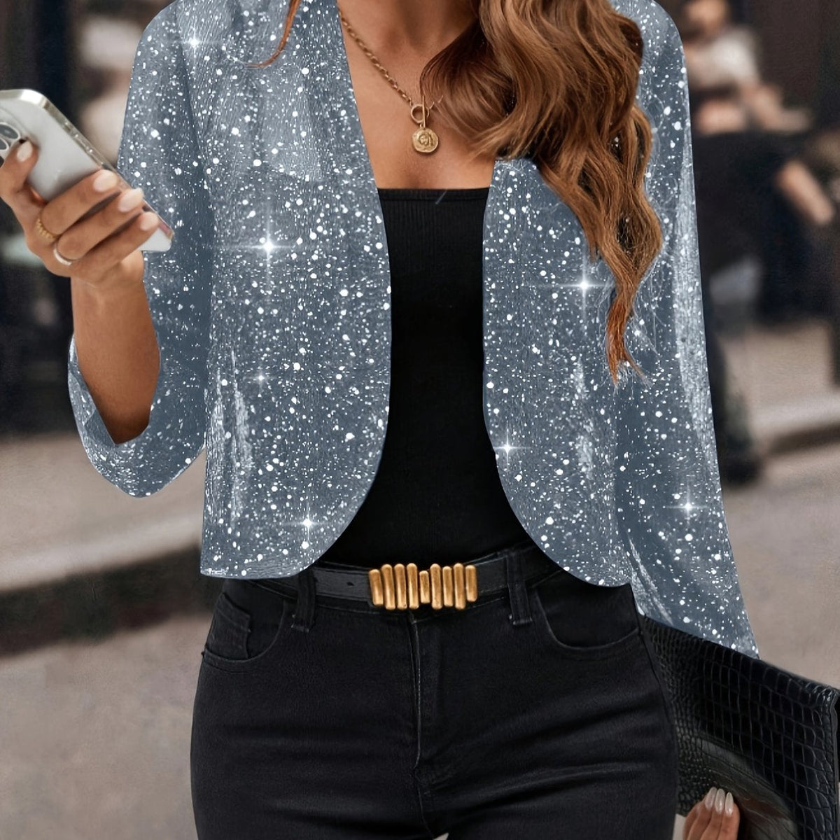 shimmer cropped jacket original product photo