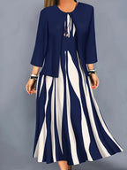 Women's Flowing Midi Dress and Open Jacket Set