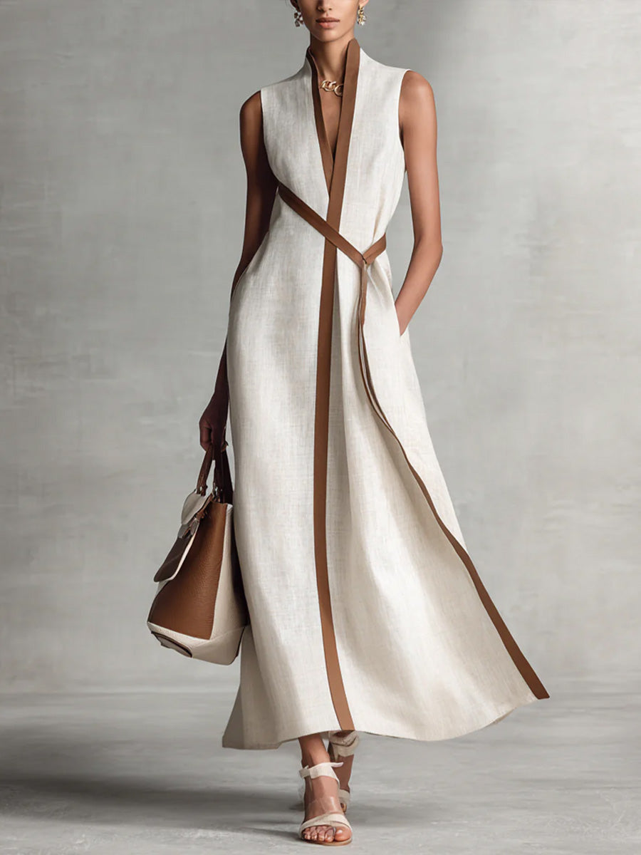 Elowen | Women's Contrast-Trim Sleeveless Midi Dress product view