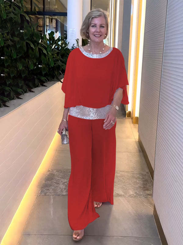 Women's Wide-Sleeve Top and Wide-Leg Pants Set