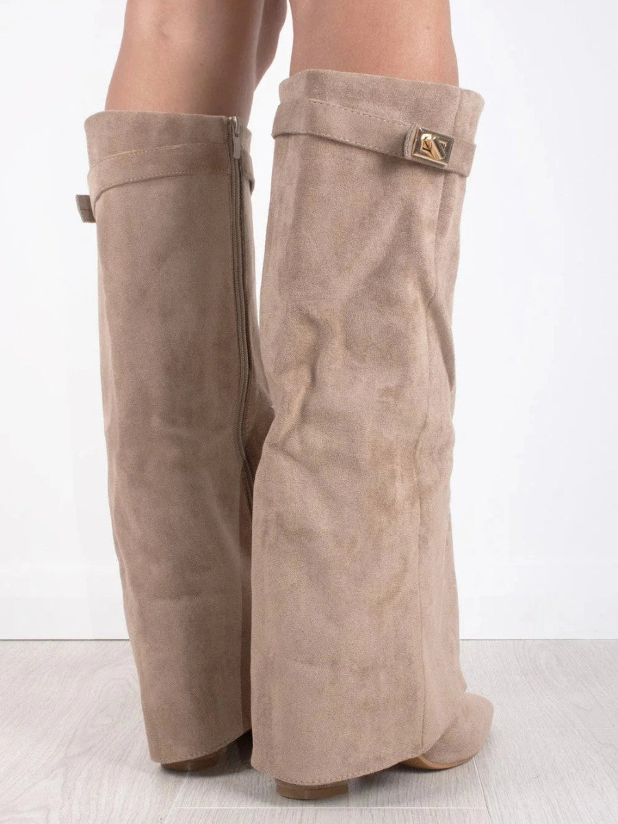 Adelaide | Women's Fold-Over Pointed-Toe Gold-Detail Boots