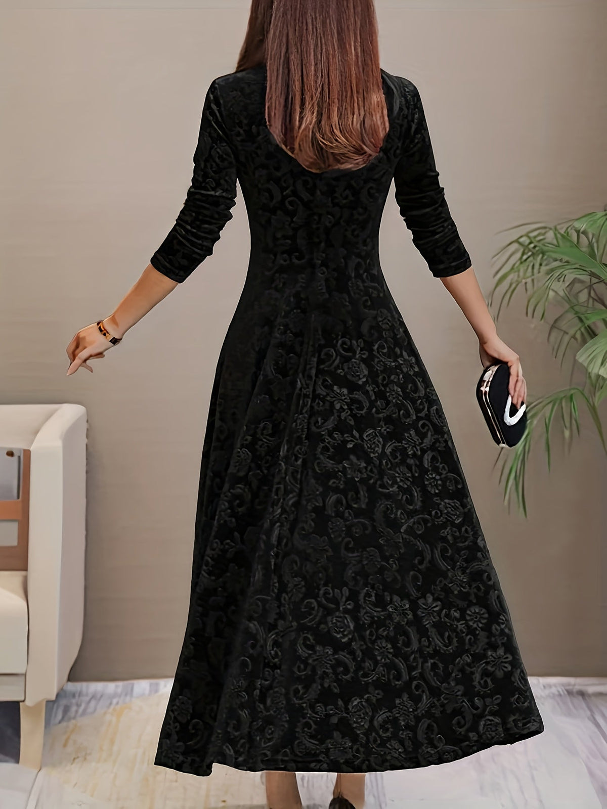 Vivienne | Women's Elegant Long-Sleeve Midi Dress product view