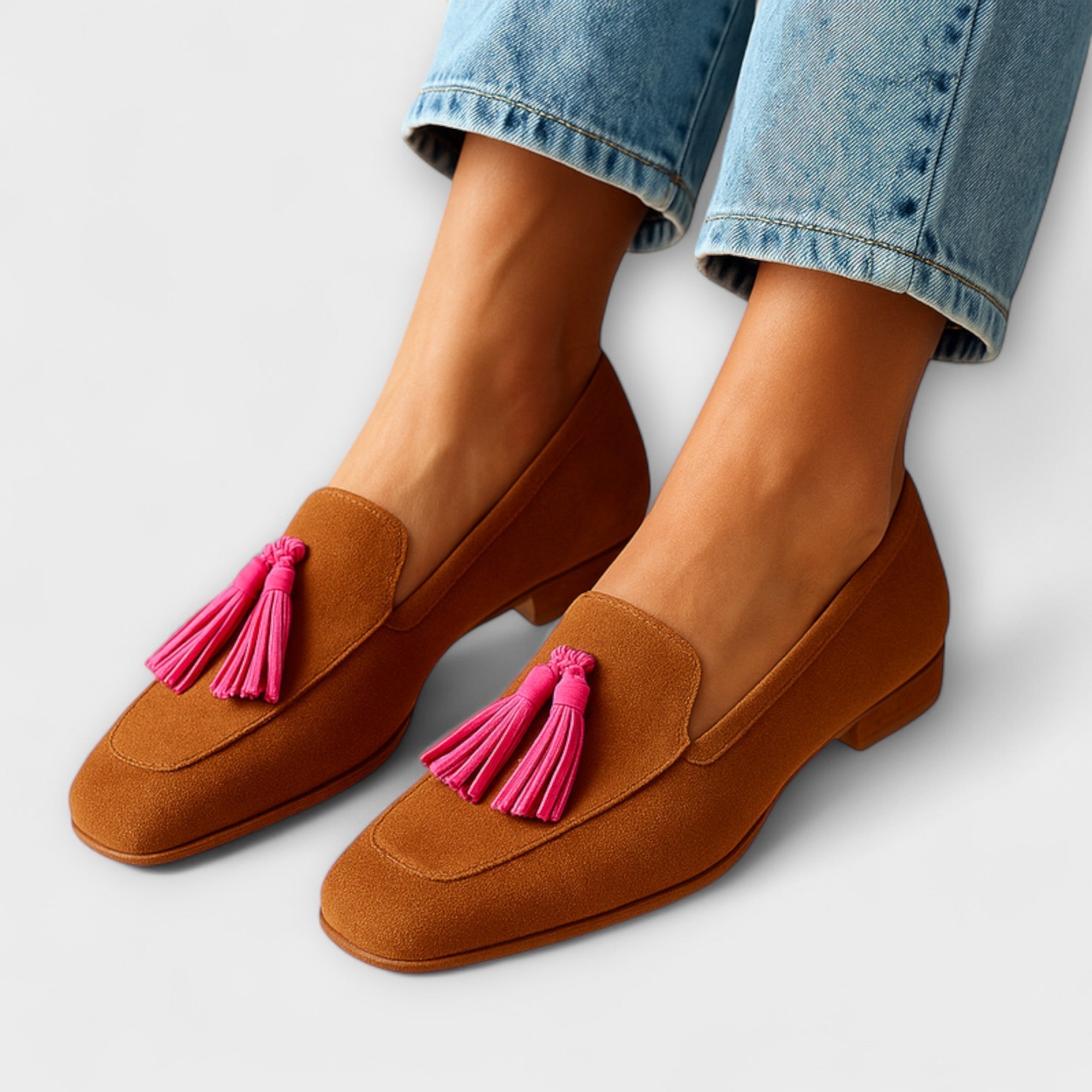 Women’s Suede Look Loafers Low Heel Tassel Detail