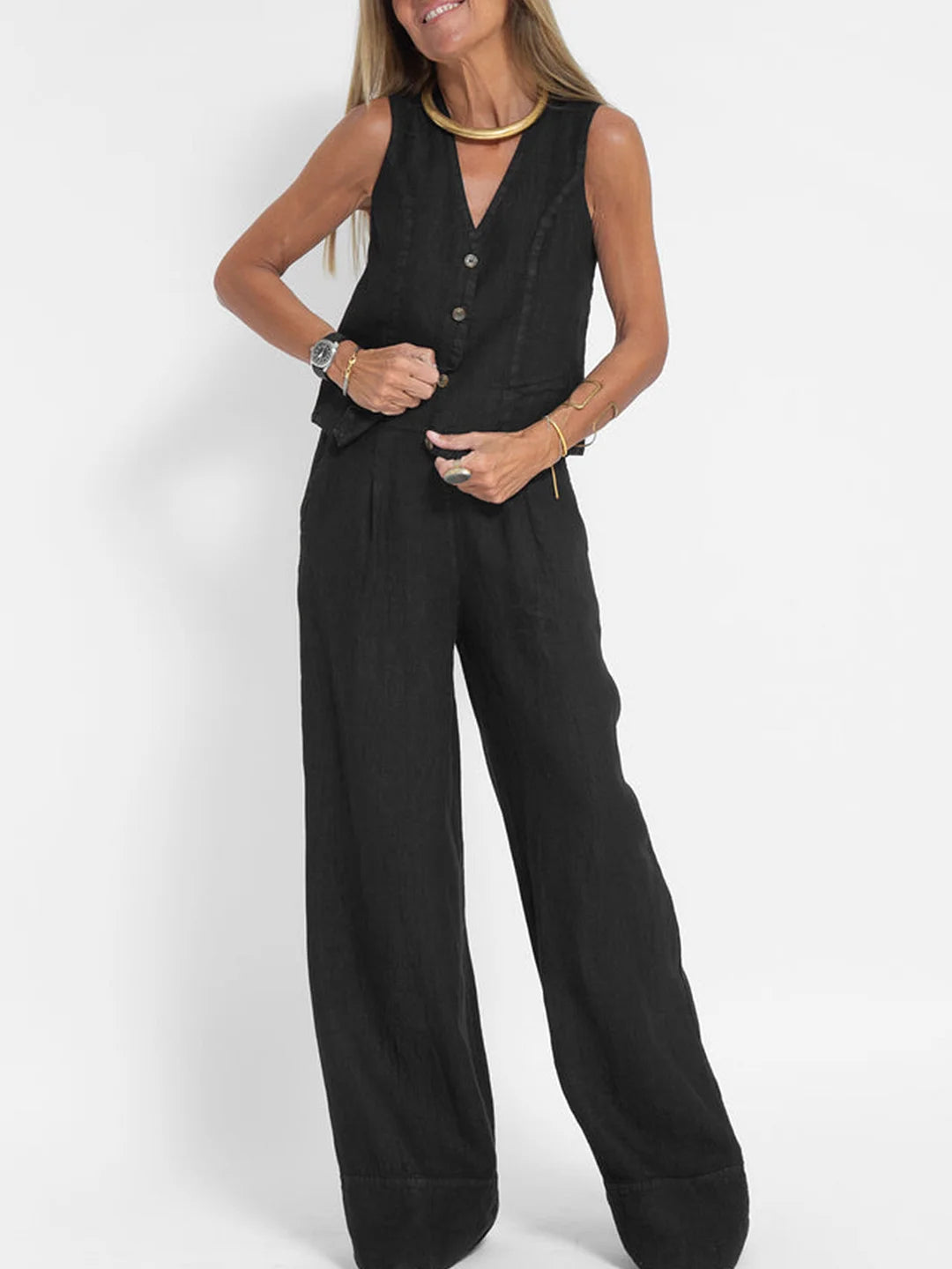 Tabitha Women's Sleeveless V-Neck Vest and Wide-Leg Pants Set product view