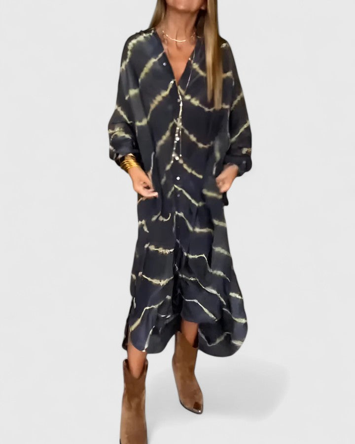 Women's Tie Dye Print Button Down Midi Shirt Dress
