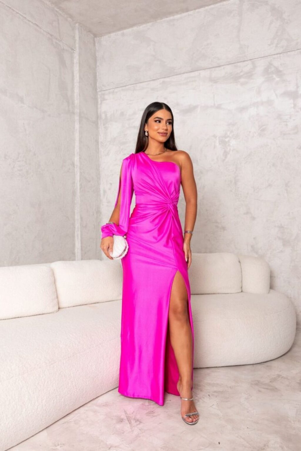Women's One-Shoulder Draped Maxi Evening Dress