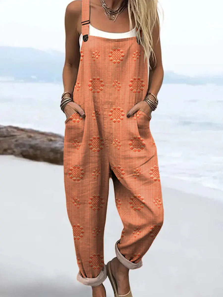 Angela | Women's Relaxed Fit Sleeveless Jumpsuit with Wide Straps, Pockets and Cuffed Hem