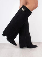 Adelaide | Women's Fold-Over Pointed-Toe Gold-Detail Boots
