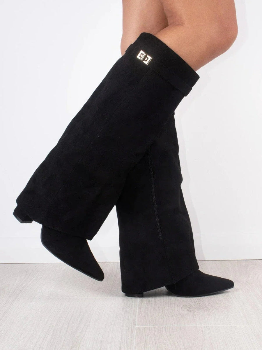 Adelaide | Women's Fold-Over Pointed-Toe Gold-Detail Boots