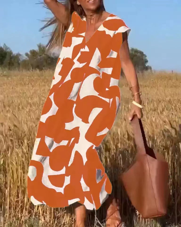 Women's Lace Flowy Abstract Print Maxi Dress