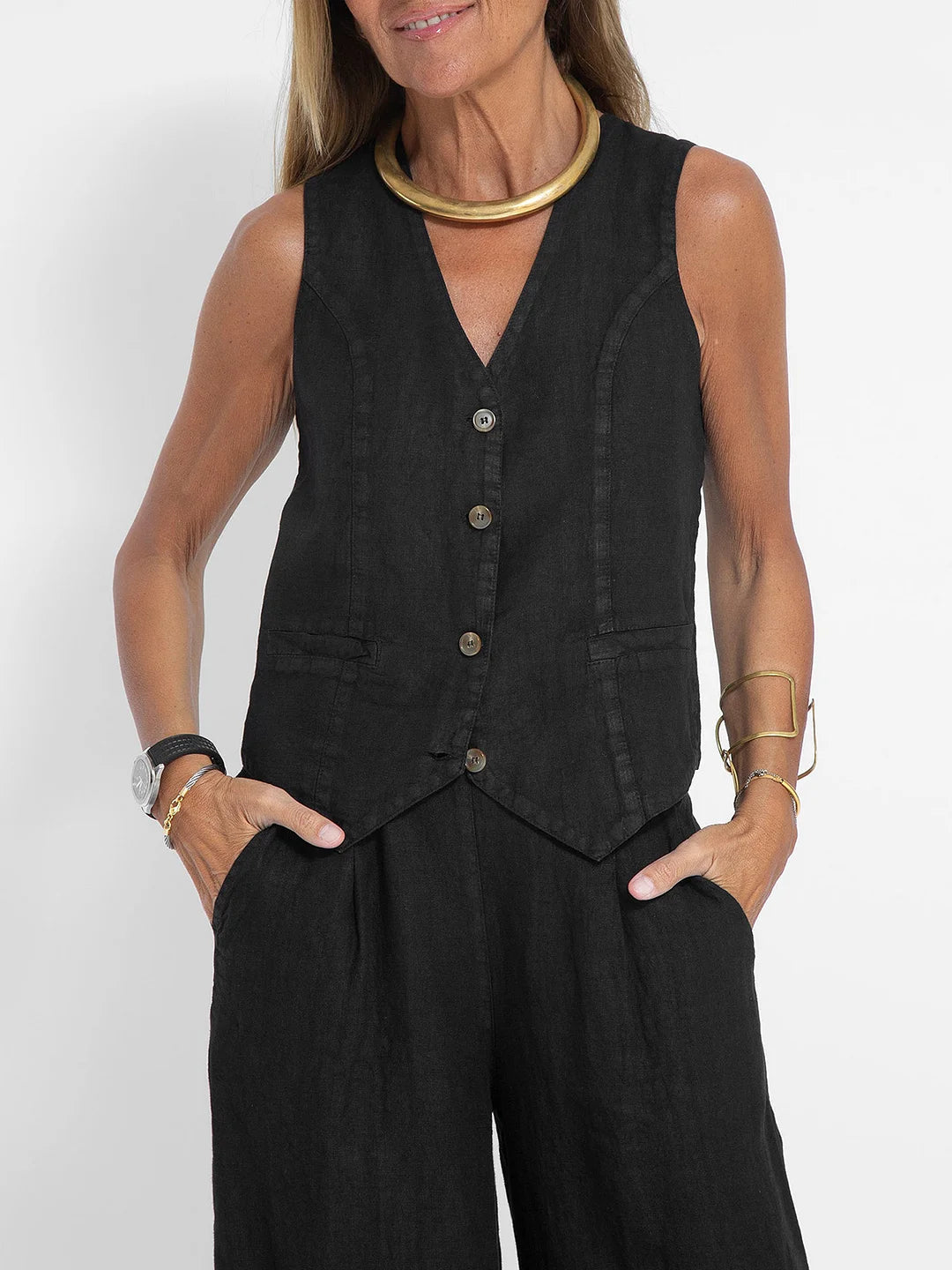 Tabitha Women's Sleeveless V-Neck Vest and Wide-Leg Pants Set product view