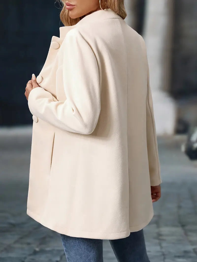 Women's Stand-Collar Button-Front Long Coat