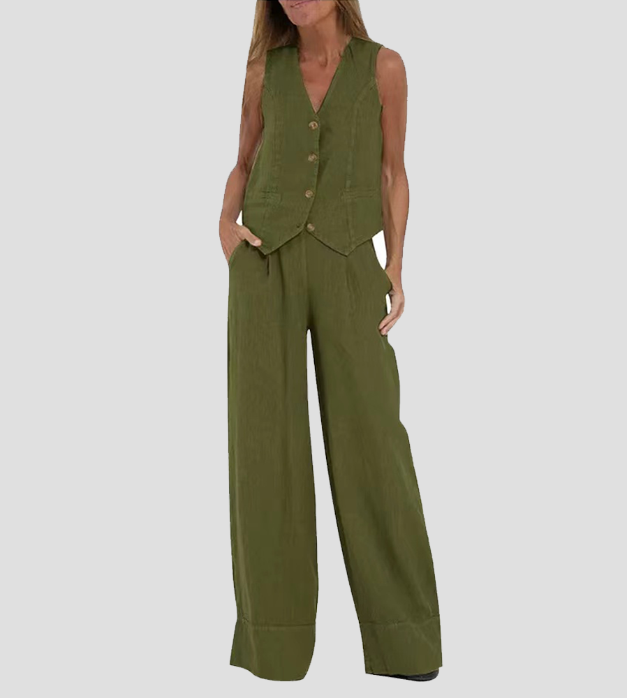 Tabitha Women's Sleeveless V-Neck Vest and Wide-Leg Pants Set product view