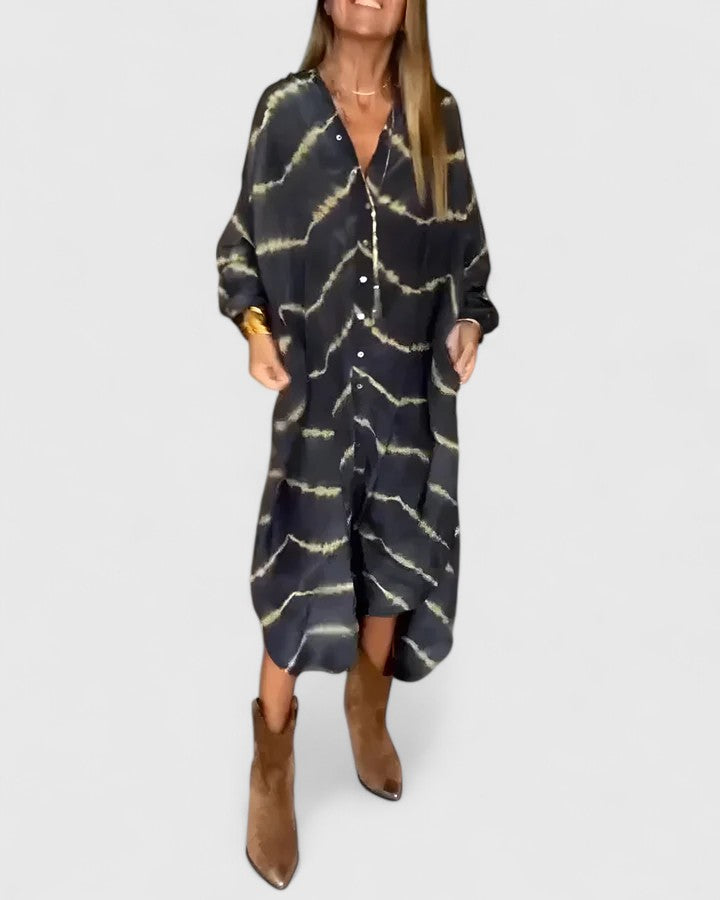 Women's Tie Dye Print Button Down Midi Shirt Dress