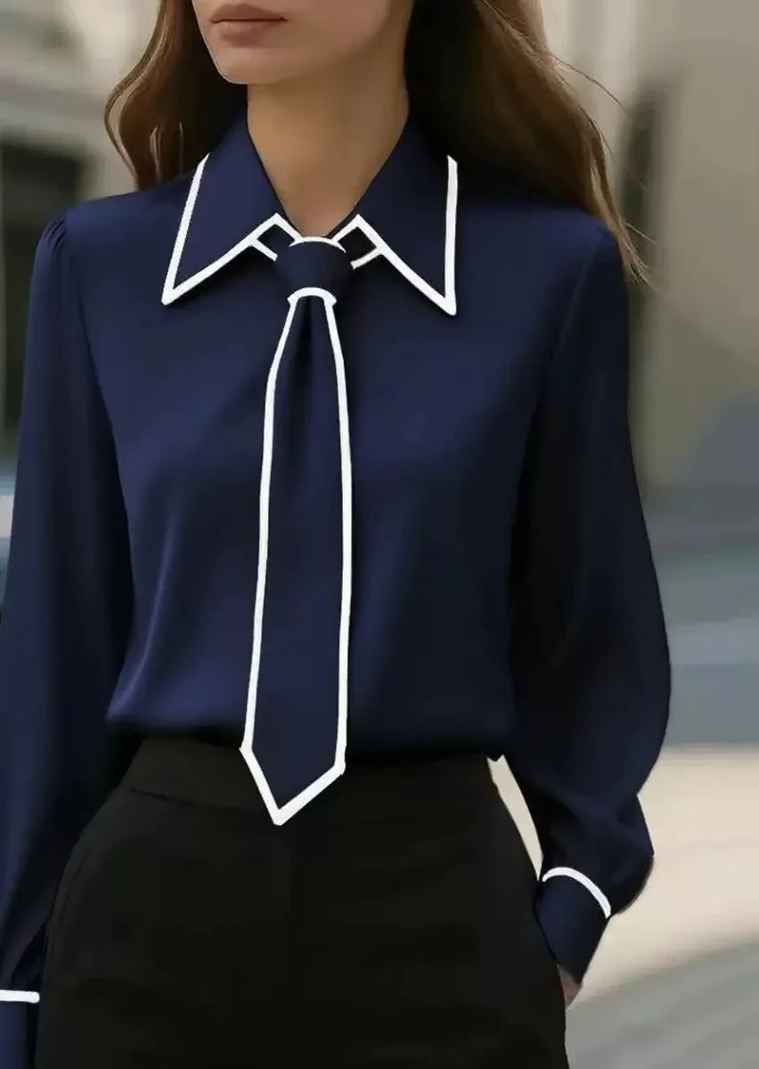 Celine | Women's Contrast-Tie Collared Blouse