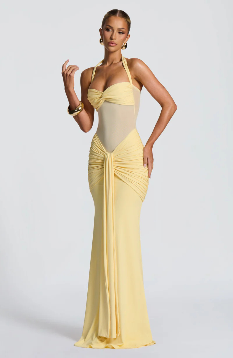Catalina | Halter Ruched Maxi Dress