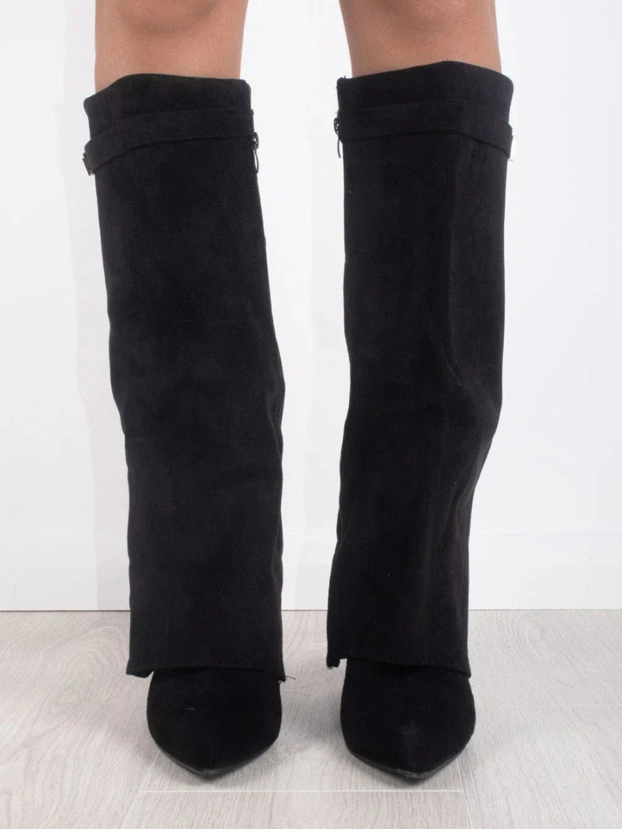 Adelaide | Women's Fold-Over Pointed-Toe Gold-Detail Boots