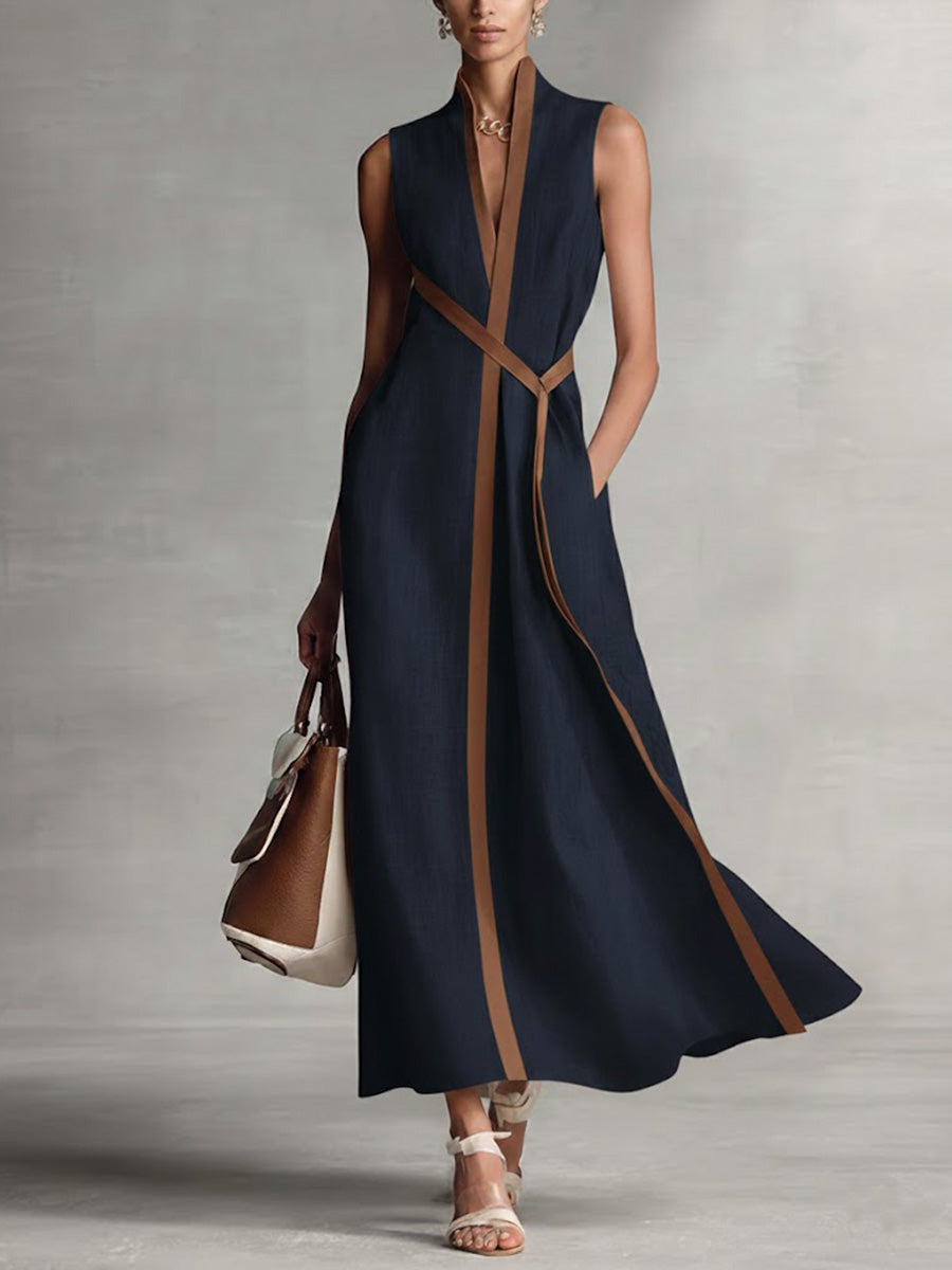 Elowen | Women's Contrast-Trim Sleeveless Midi Dress product view