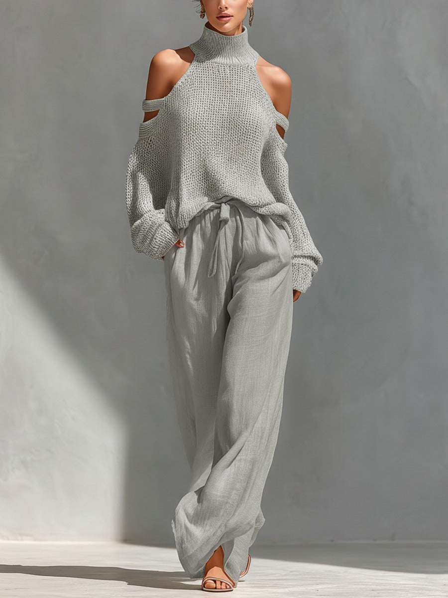 Octavia | Women's Cold-Shoulder Wide-Leg Two-Piece Set