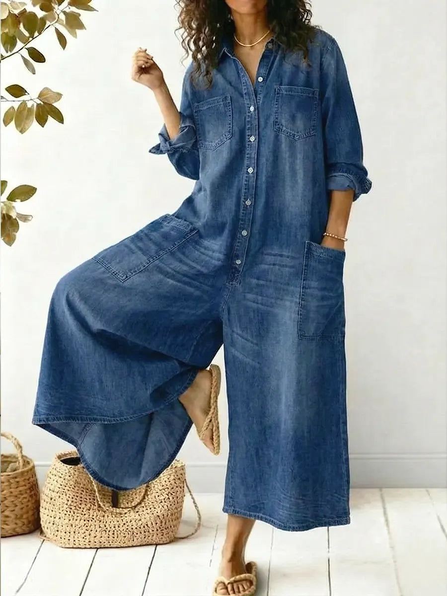 Women's Jumpsuit Long Sleeve Button Front Wide Leg