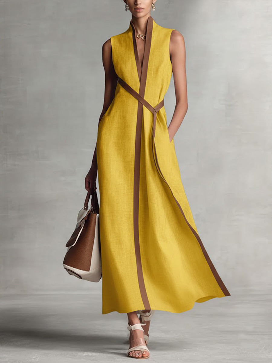 Elowen | Women's Contrast-Trim Sleeveless Midi Dress product view