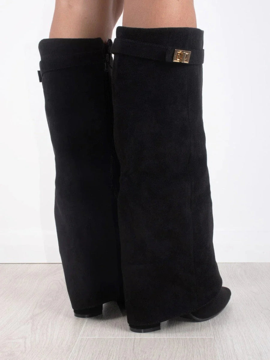Adelaide | Women's Fold-Over Pointed-Toe Gold-Detail Boots