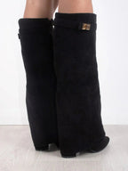 Adelaide | Women's Fold-Over Pointed-Toe Gold-Detail Boots