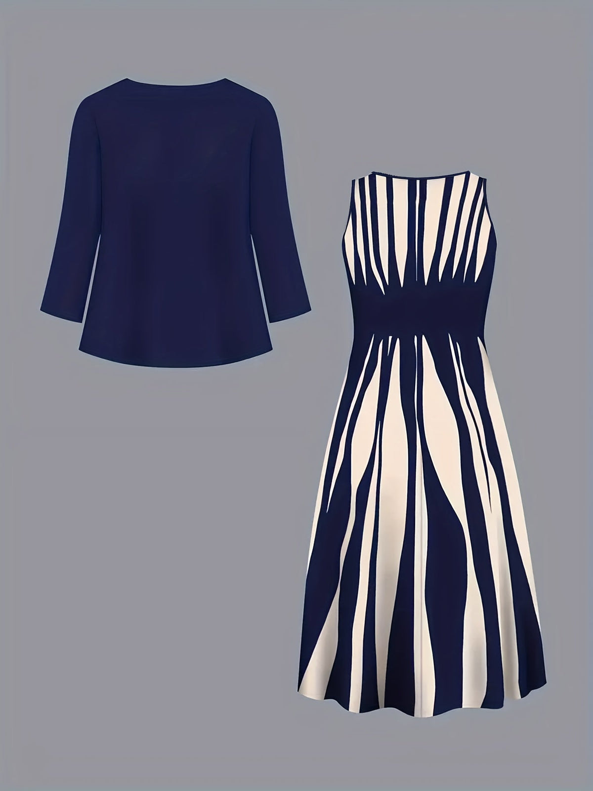 Women's Flowing Midi Dress and Open Jacket Set