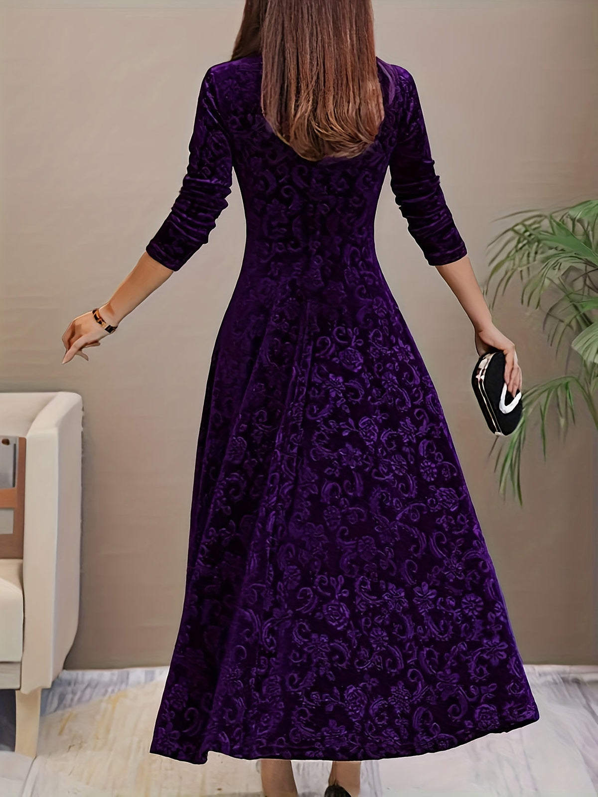 Vivienne | Women's Elegant Long-Sleeve Midi Dress product view