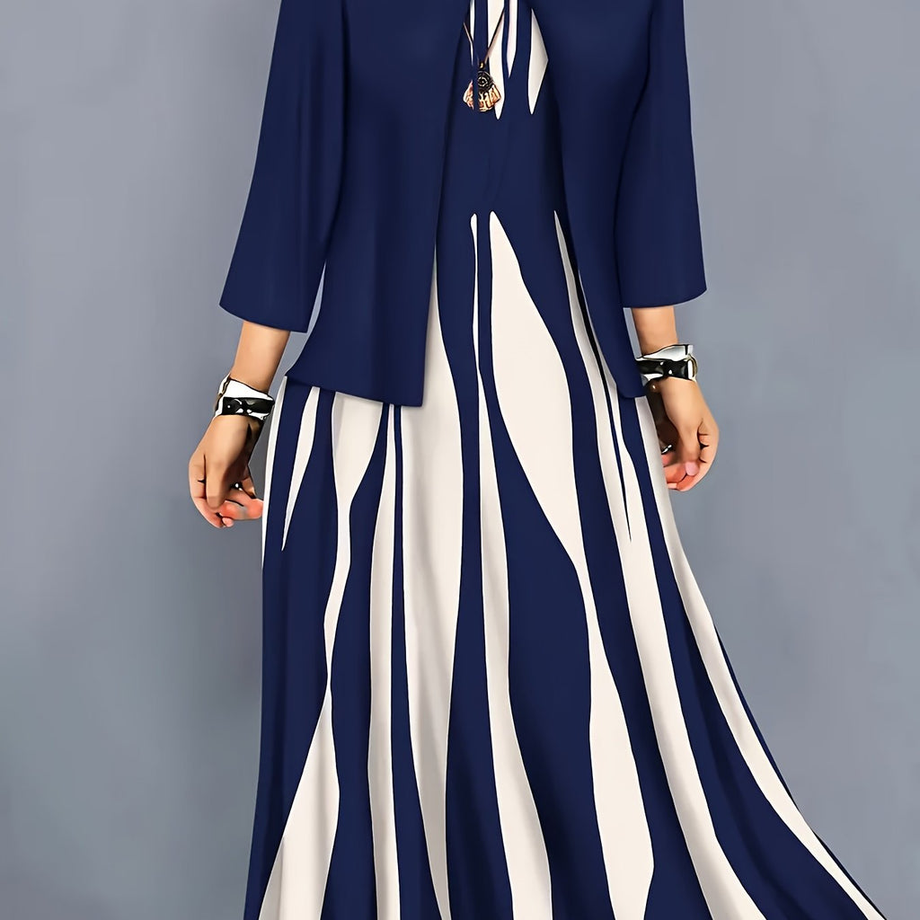 Women's Flowing Midi Dress and Open Jacket Set