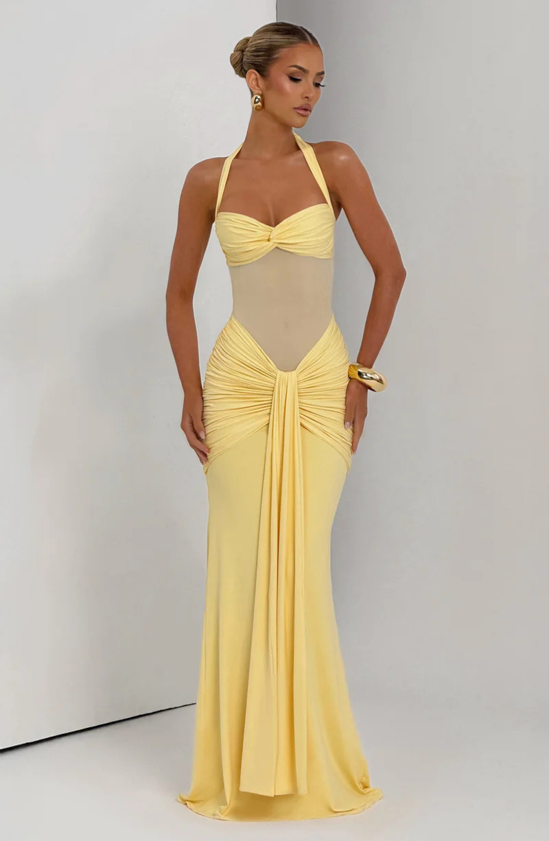 Catalina | Halter Ruched Maxi Dress