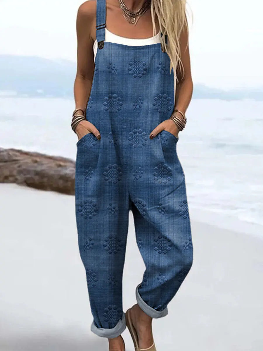 Angela | Women's Relaxed Fit Sleeveless Jumpsuit with Wide Straps, Pockets and Cuffed Hem