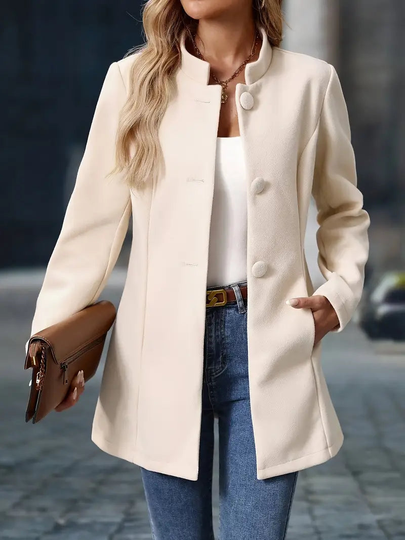 Women's Stand-Collar Button-Front Long Coat