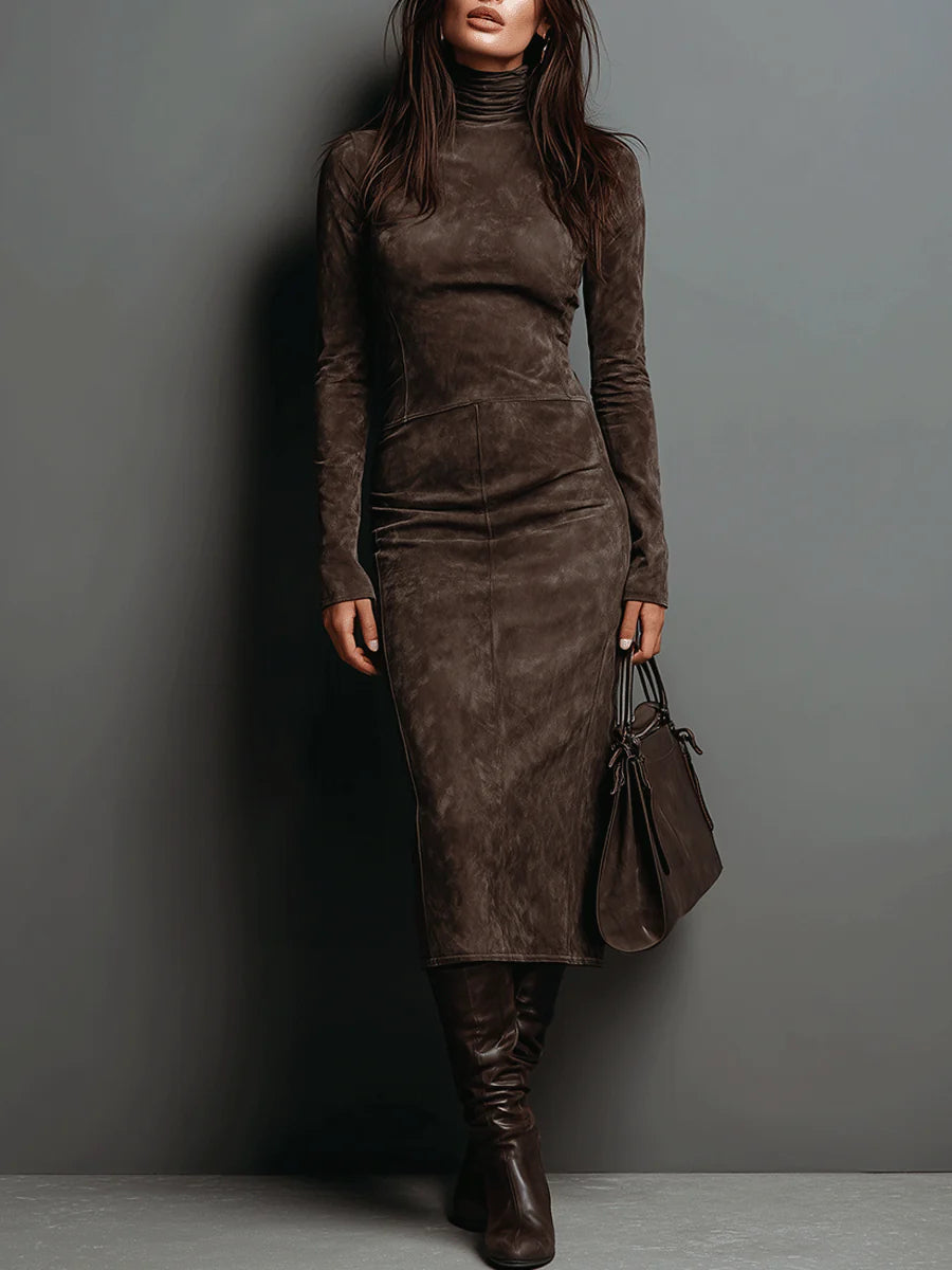 Bernice high-neck midi dress - Chocolate Brown