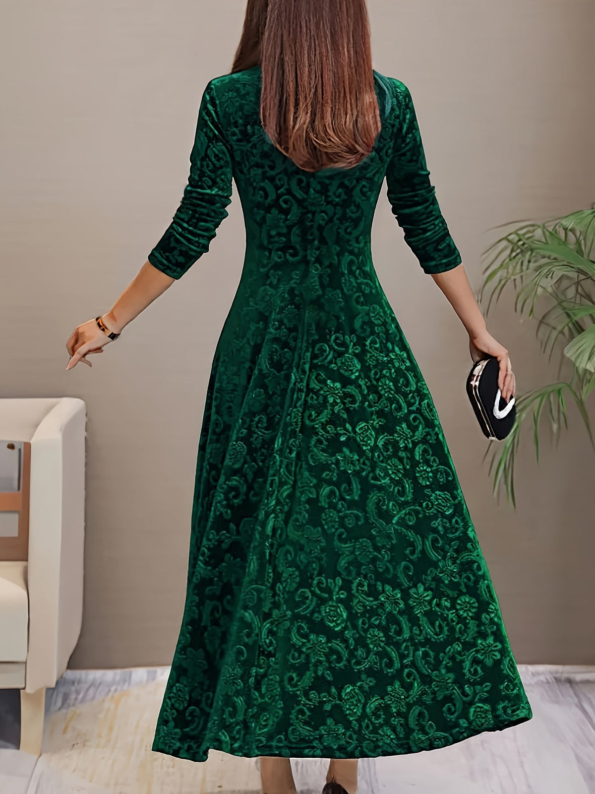 Vivienne | Women's Elegant Long-Sleeve Midi Dress product view