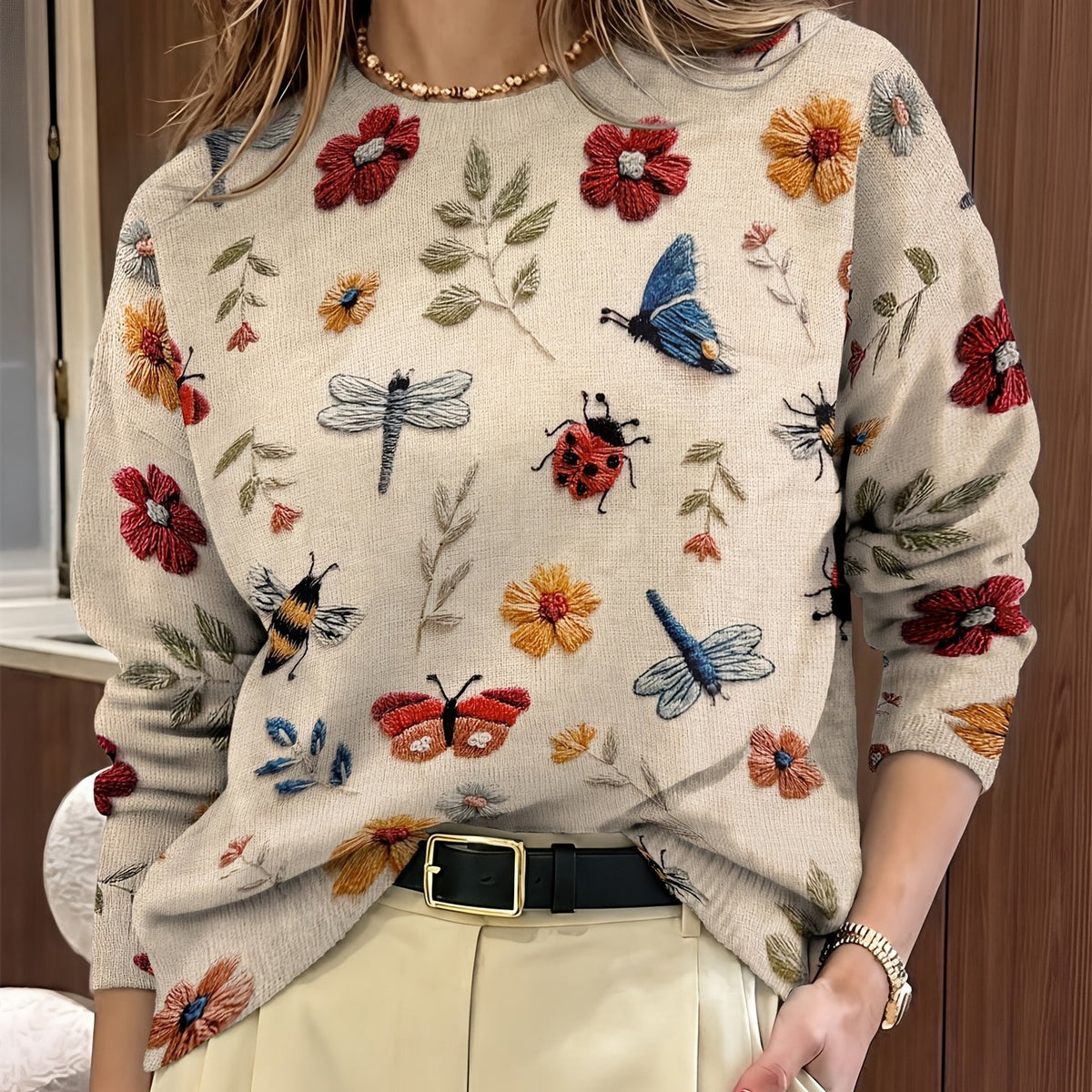 Iris | Women's Botanical-Print Crewneck Sweater