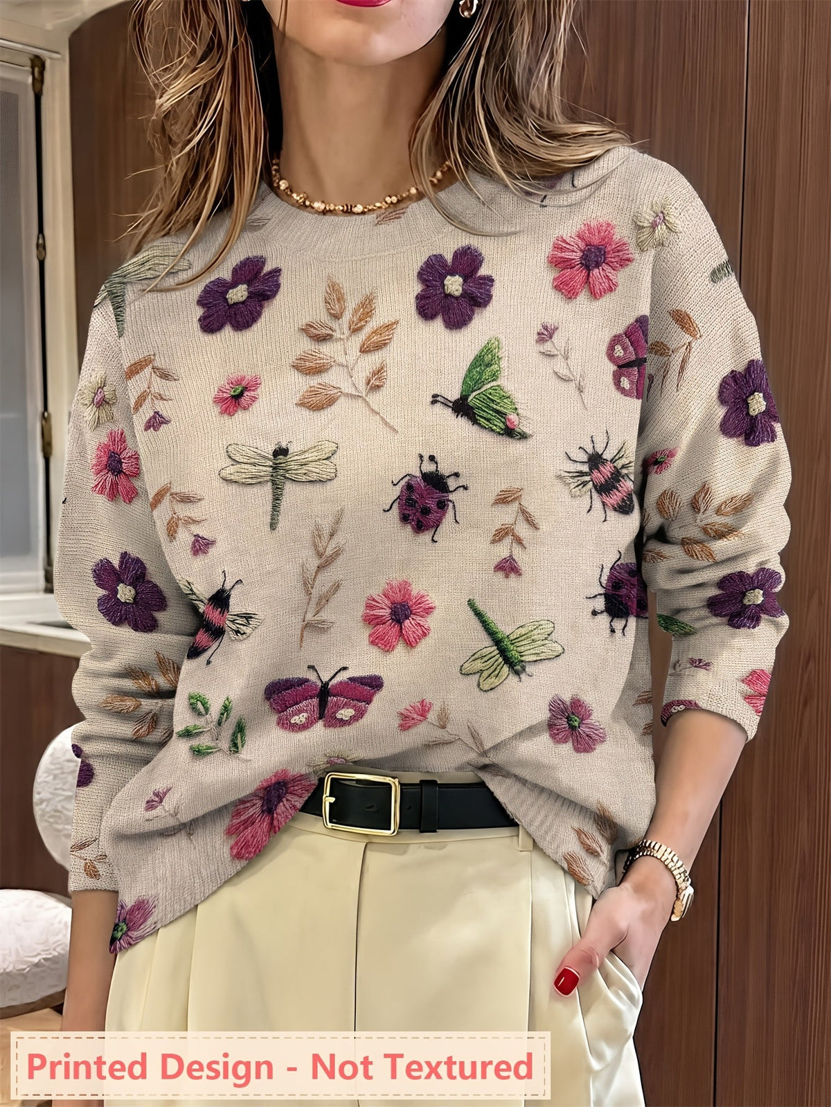 Iris | Women's Botanical-Print Crewneck Sweater