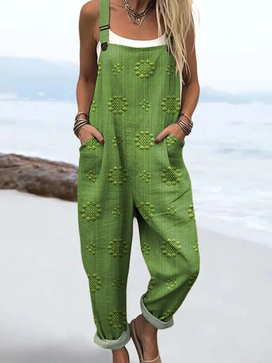 Angela | Women's Relaxed Fit Sleeveless Jumpsuit with Wide Straps, Pockets and Cuffed Hem