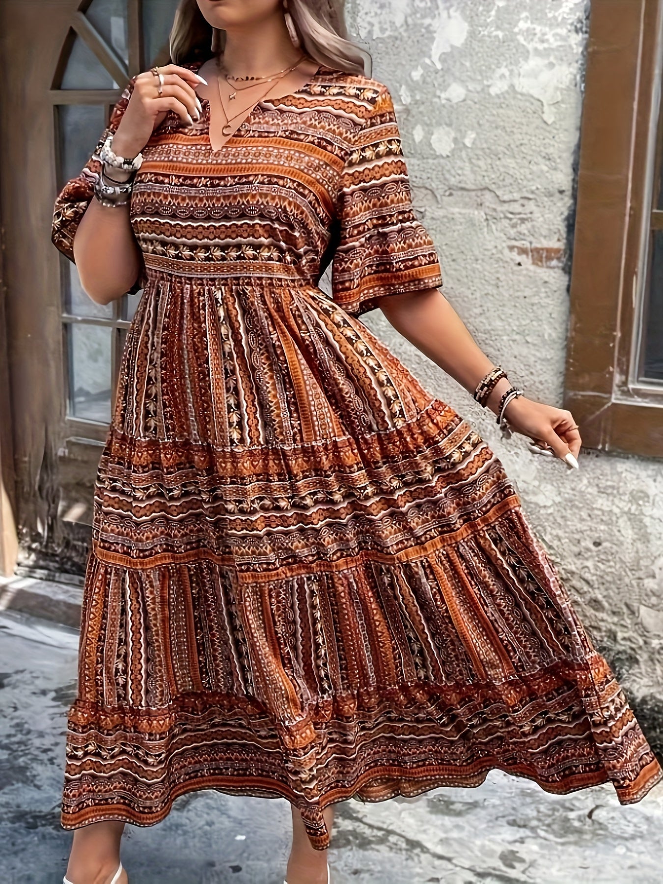 Women's Boho Flowy Printed Draped Dress