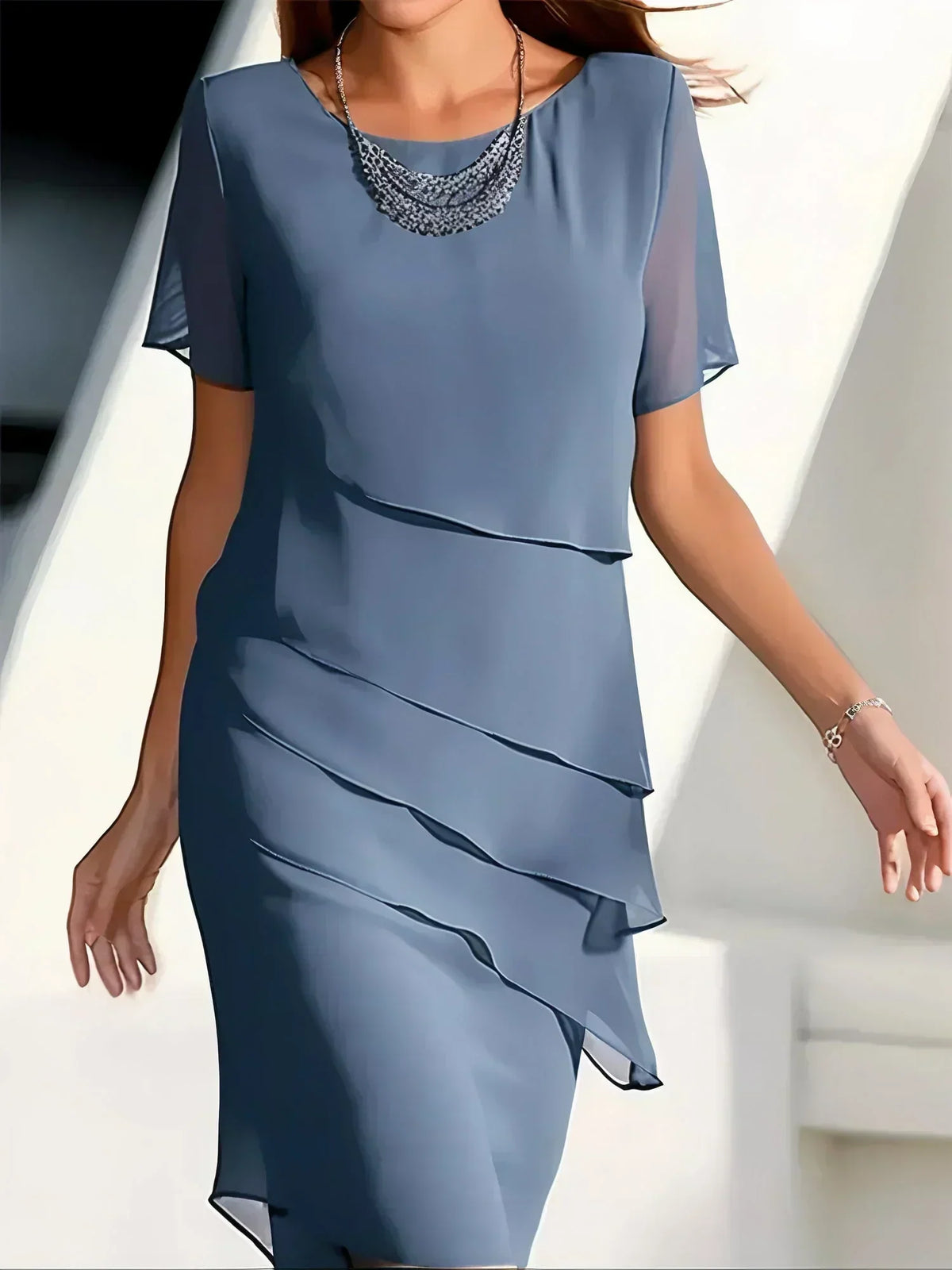 Maribel | Women's Timeless Short-Sleeve Layered Dress product view