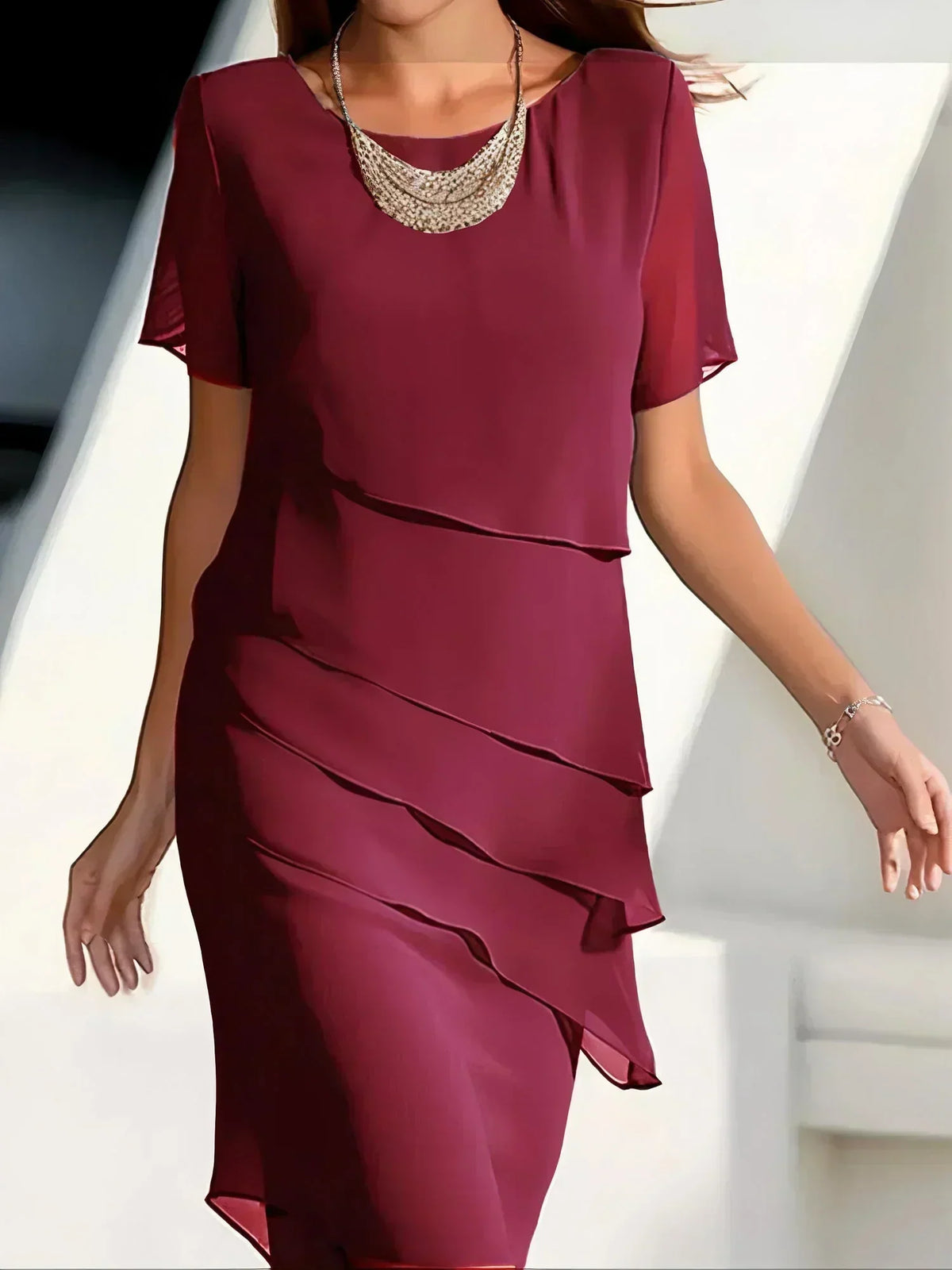 Maribel | Women's Timeless Short-Sleeve Layered Dress product view