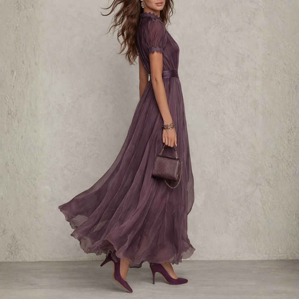 Lucienne | Women's Lace-Trim Flowing Maxi Occasion Dress