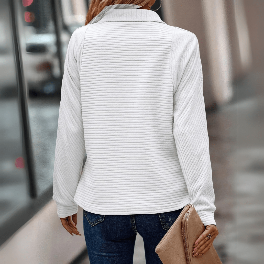 Women's Ribbed Half-Zip Collared Pullover