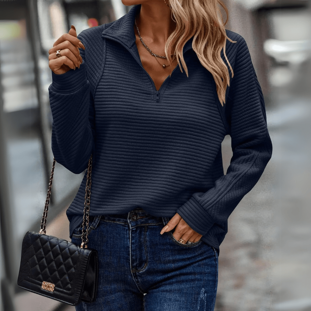 Women's Ribbed Half-Zip Collared Pullover
