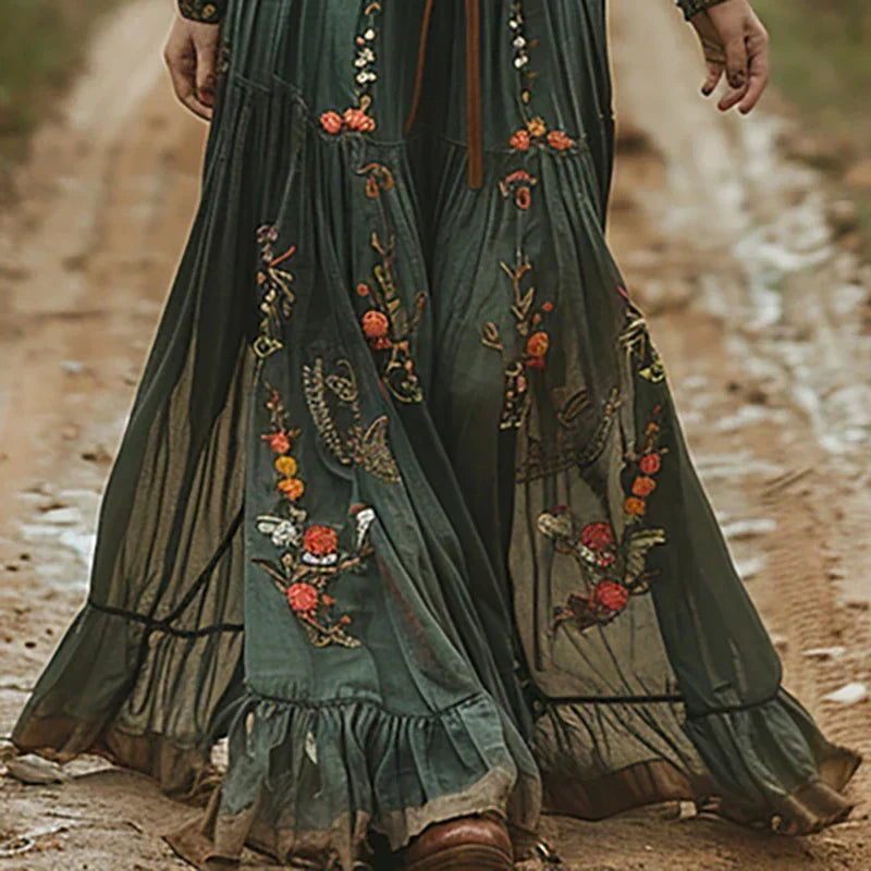 Women's Floral-Embroidered Flowing Maxi Dress