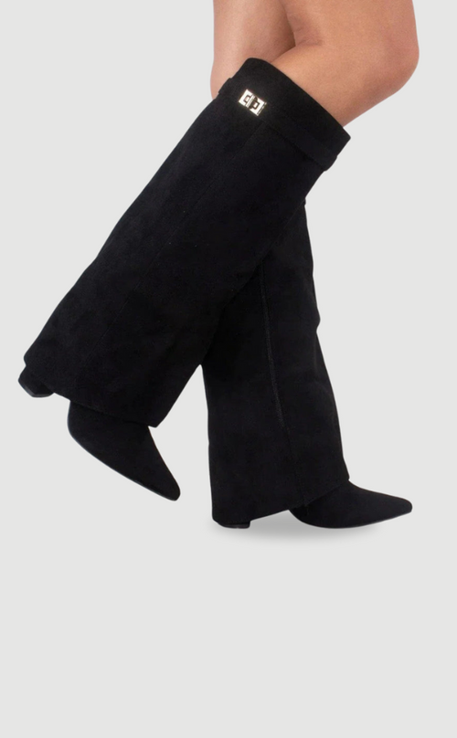Adelaide | Women's Fold-Over Pointed-Toe Gold-Detail Boots