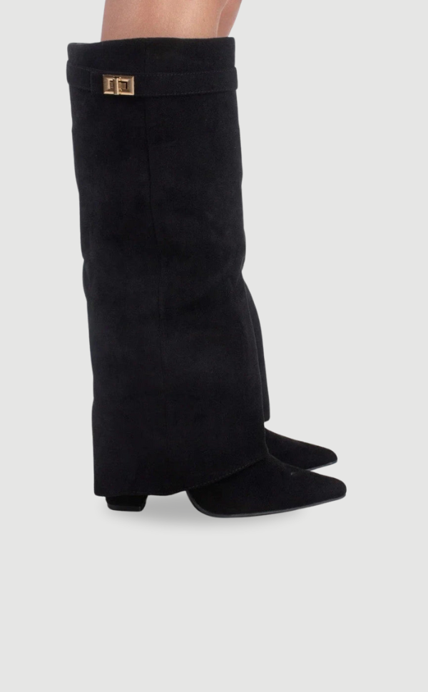 Adelaide | Women's Fold-Over Pointed-Toe Gold-Detail Boots